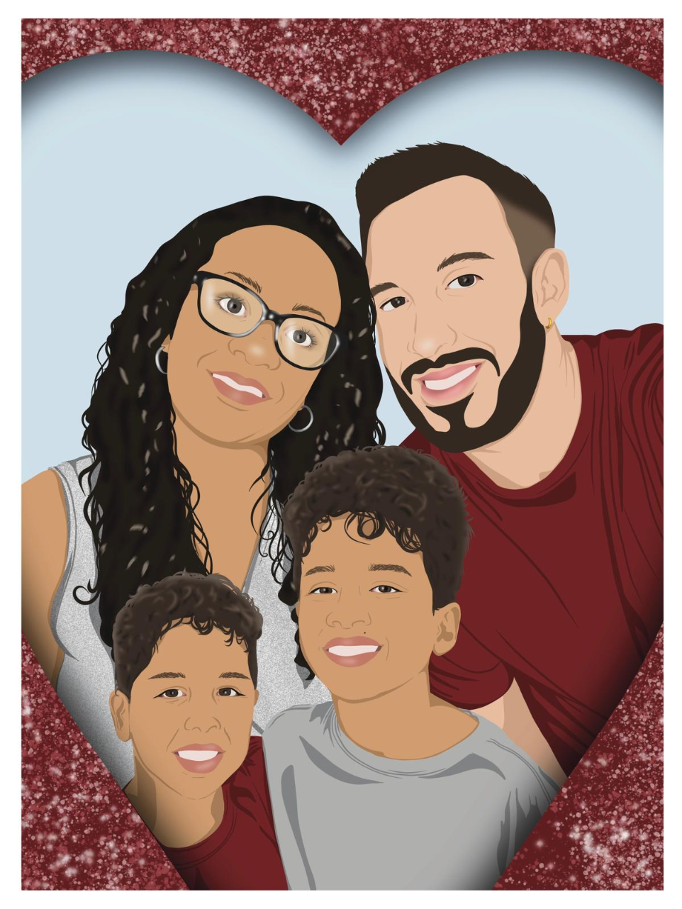 Illustration de Julie et sa famille - Cadeau d'anniversaire Illustration digitale famille